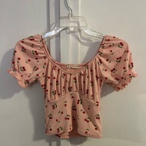 Altar'd State Pink Puff Sleeve Ruffled Blouse